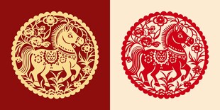 马年剪纸图案设计素材