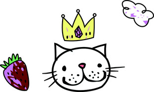 戴皇冠的猫咪与草莓