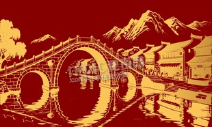 古风山水拱桥江南风景图