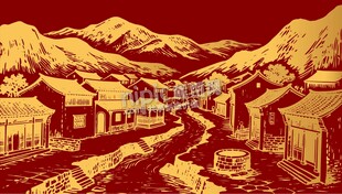 古风山村村子风光背景