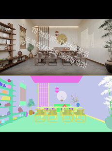 新中式茶室效果图