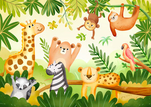 可爱动物世界卡通森林儿童背景墙