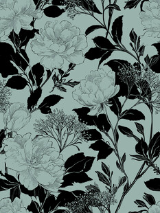 蓝底黑白花卉图案纹理