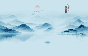 中国风水墨意境山水风景背景