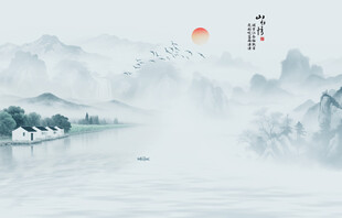 水墨山水风景画壁画