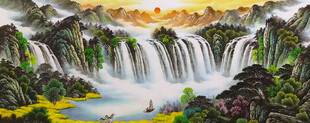 聚宝盆流水生财客厅山水风景画