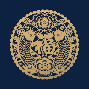 金色福鱼雕花图案