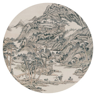 新中式圆形水墨山水