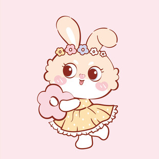 可爱小兔手持花朵穿裙装