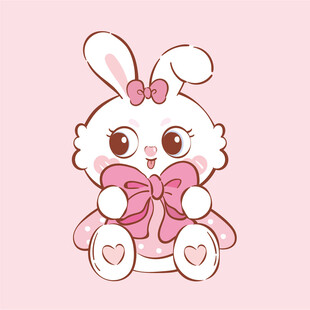 可爱抱蝴蝶结的卡通小兔