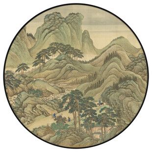 新中式圆形山水装饰画