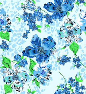 蓝白花卉图案纹理背景