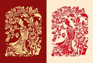 中式明代美女桂花艺术图案