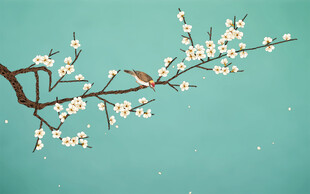 新中式工笔花鸟梅花背景墙装饰画