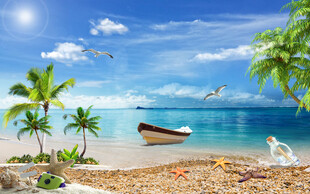 蓝天白云椰树大海背景墙