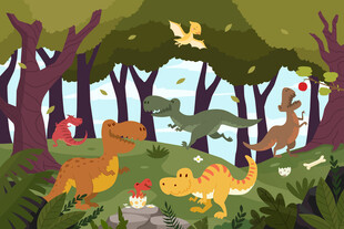 卡通森林可爱小恐龙儿童房背景墙