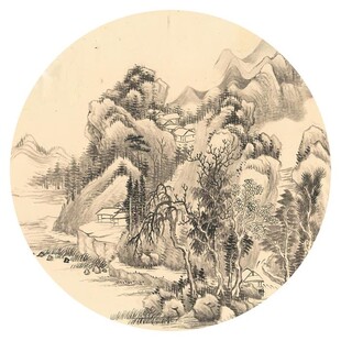 新中式水墨山水圆形装饰画