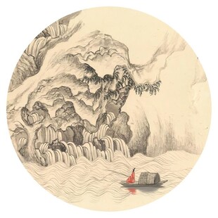 新中式水墨山水圆形装饰画