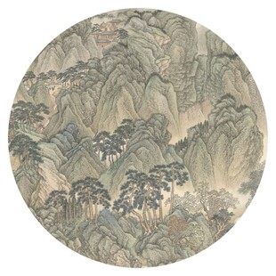 新中式水墨山水圆形装饰画