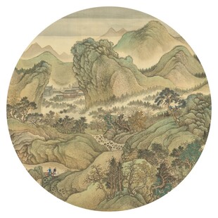 新中式水墨山水圆形装饰画