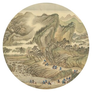 新中式水墨山水圆形装饰画