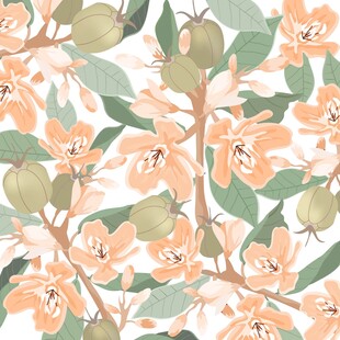 花卉枝叶图案清新自然风数码印花