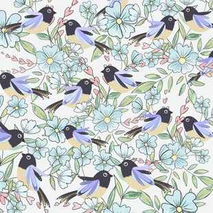 花鸟图案灵动鸟儿与清新花卉印花