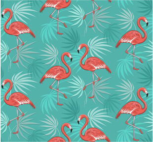 火烈鸟与棕榈叶图案背景数码印花