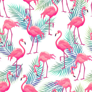 火烈鸟与棕榈叶图案背景