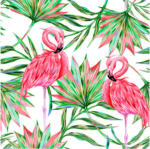 火烈鸟与热带植物图案数码印花