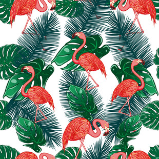 火烈鸟与热带植物图案数码印花