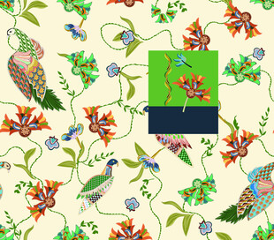 花卉鸟类图案的精美织物