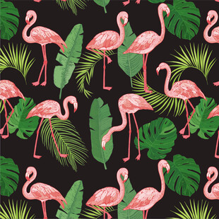 火烈鸟与热带植物图案数码印花
