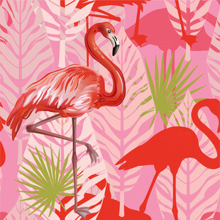 火烈鸟与热带植物图案背景数码印