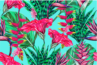 热带花卉植物无缝图案数码印花