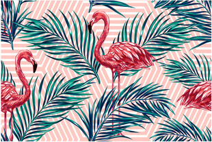 火烈鸟与棕榈叶图案背景数码印花