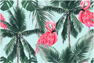火烈鸟与棕榈树图案设计数码印花