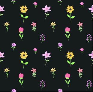 黑色背景缤纷小花图案