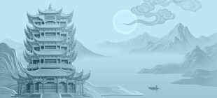 古风楼阁山水意境图