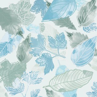 蓝绿色调树叶图案背景数码印花