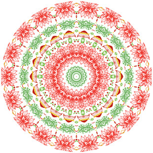 圆形红绿花纹印花