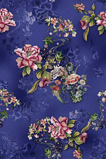 蓝色底花卉图案布料纹理