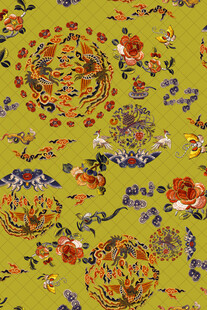 中式传统花卉飞鸟织物图案