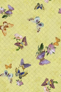 多彩蝴蝶在黄色背景飞舞