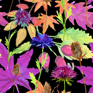 多彩秋叶与花卉艺术画面