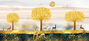 抽象麋鹿发财树