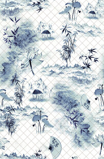蓝白水墨风山水图案纹理
