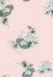 粉色底水墨风植物图案