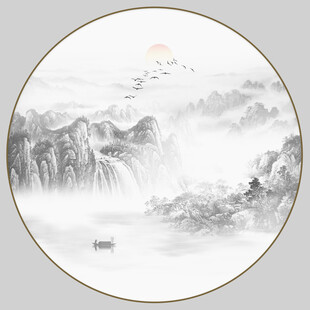 圆形水墨山水