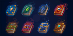 奇幻魔法书籍图标集合